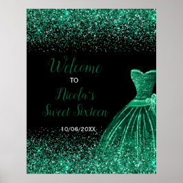 Dark Green Dress Faux Glitter Sweet 16 Welcome ポスター