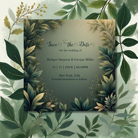 dark green elegant nature wedding セーブザデート