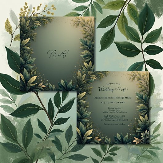 dark green elegant nature wedding 招待状