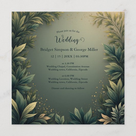 dark green elegant nature wedding all in one 招待状 (正面)