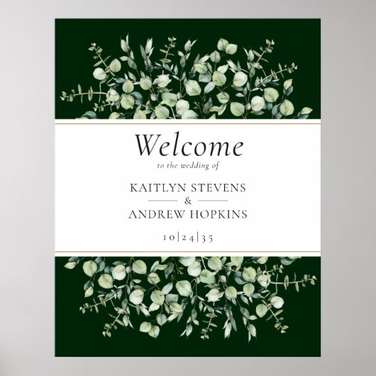 Dark Green Eucalyptus Wedding Welcome  ポスター (正面)