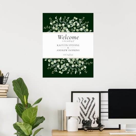 Dark Green Eucalyptus Wedding Welcome  ポスター (ホームオフィス)