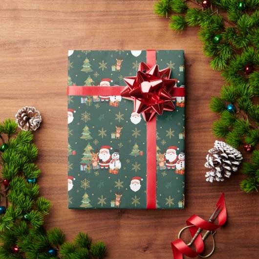 Dark Green Festive Pattern Gift Wrapping Paper ラッピングペーパー (クリスマスギフト)