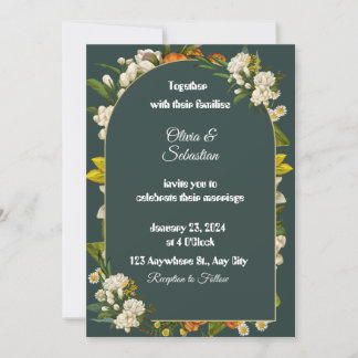 Dark Green Floral Arch Wedding Invitation 招待状