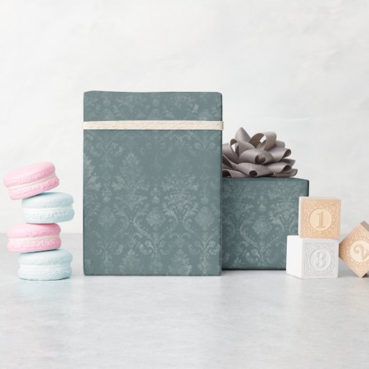 Dark Green Floral Damask Wrapping Paper Roll ラッピングペーパー (ベビーシャワー)