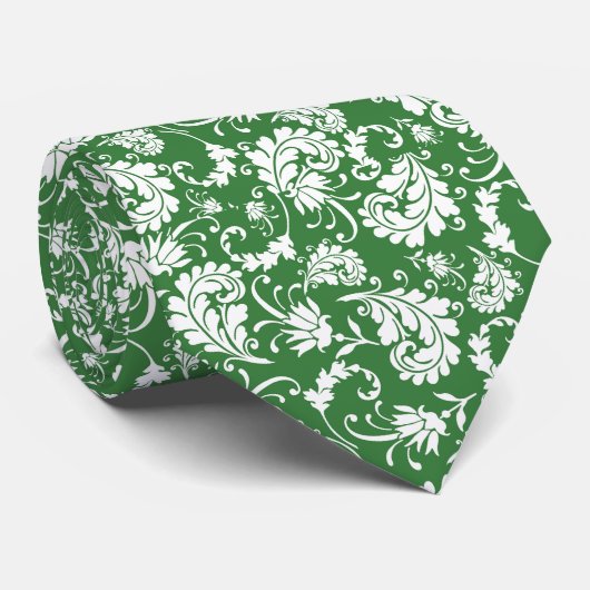 Dark Green Floral Pattern Custom Necktie ネクタイ (ロール)