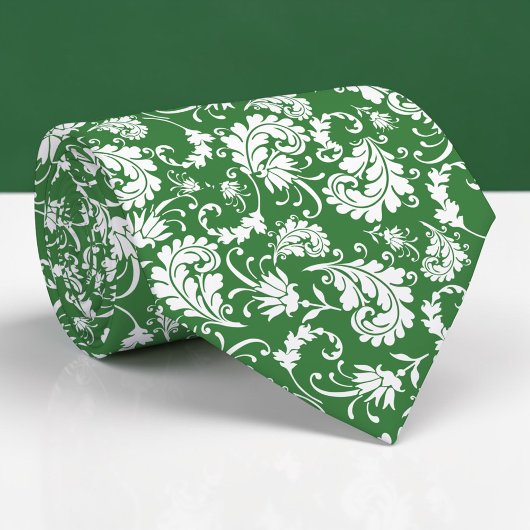 Dark Green Floral Pattern Custom Necktie ネクタイ