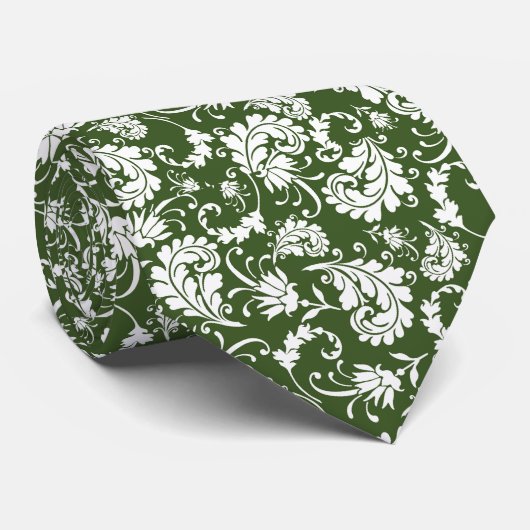Dark Green Floral Pattern Custom Necktie ネクタイ (ロール)