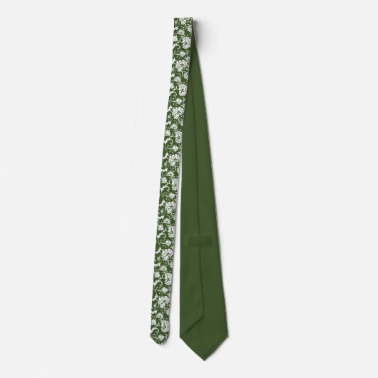 Dark Green Floral Pattern Custom Necktie ネクタイ (裏面)