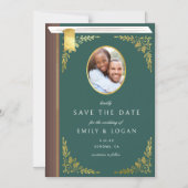Dark Green Gold Book Wedding Save The Date Card マグネット招待状 (正面)