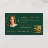 Dark Green Gold Business Consultant Photo QR Code 名刺 (裏面)