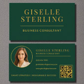 Dark Green Gold Business Consultant Photo QR Code 名刺
