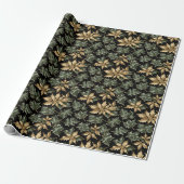 Dark Green & Gold Foliage Wrapping Paper ラッピングペーパー (アンロールド)