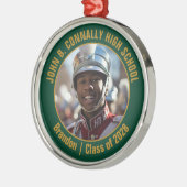 Dark Green Gold Marching Band Photo Christmas メタルオーナメント (左)