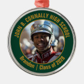 Dark Green Gold Marching Band Photo Christmas メタルオーナメント (正面)