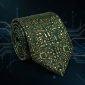 Dark Green Gold Tech Motherboard Pattern ネクタイ