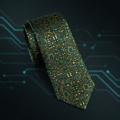 Dark Green Gold Tech Motherboard Pattern ネクタイ