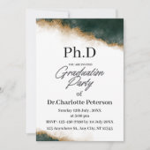 Dark Green & Gold Watercolor PhD Graduation Party  招待状 (正面)