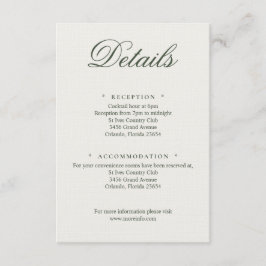 Dark Green Greenery Wedding Calligraphy Details エンクロージャーカード