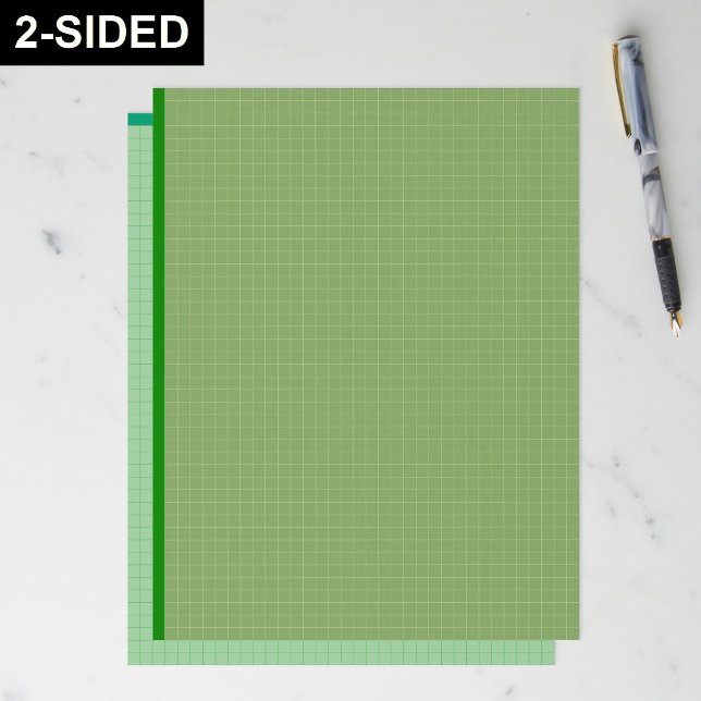Dark Green Grid Graph Paper Sheets (Inch Squares) レターヘッド (engineering sheets, architectural drawing grid template, custom inch square layout, printable dark)