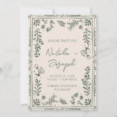 Dark Green Hand Drawn Floral Garden Photo Wedding  セーブザデート (裏面)