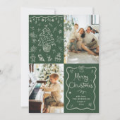 Dark Green Hand Drawn Merry Christmas 2 Photo シーズンカード (正面)