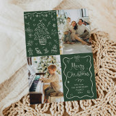 Dark Green Hand Drawn Merry Christmas 2 Photo シーズンカード