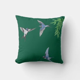 Dark green imitation embroidered bird throw pillow クッション