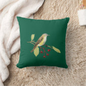 Dark green imitation embroidered bird throw pillow クッション (ブランケット)
