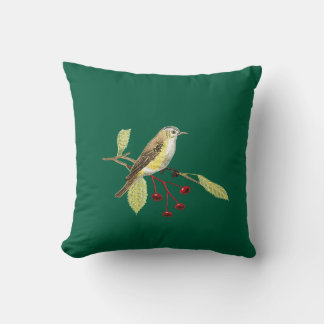 Dark green imitation embroidered bird throw pillow クッション