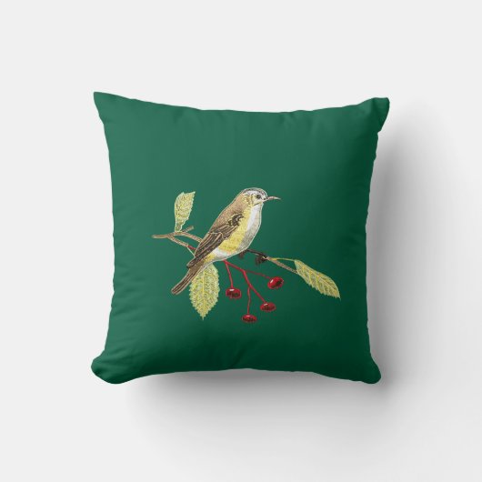 Dark green imitation embroidered bird throw pillow クッション (正面)