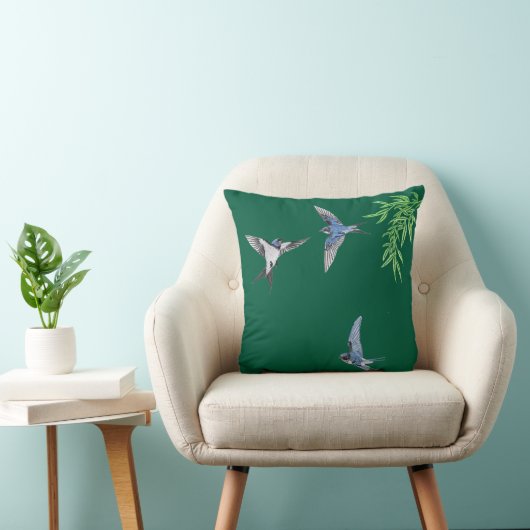 Dark green imitation embroidered bird throw pillow クッション (椅子)
