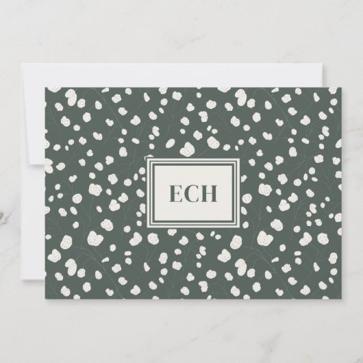 Dark Green Lunaria Monogram Flat Note Card ノートカード (正面)
