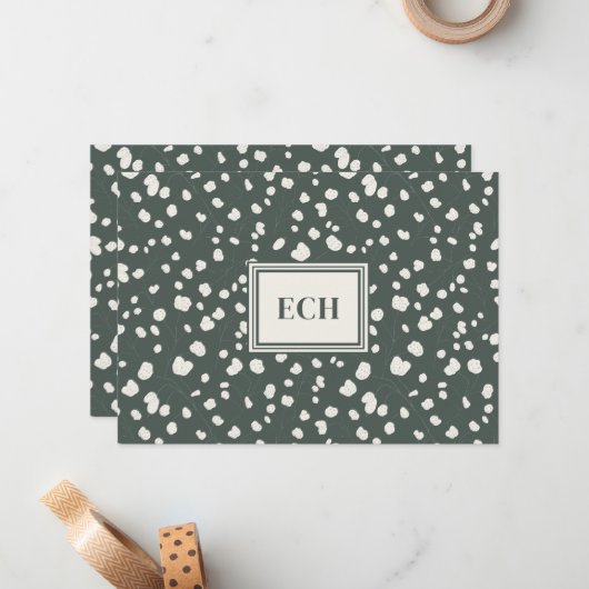 Dark Green Lunaria Monogram Flat Note Card ノートカード (正面/裏面インサイチュ)