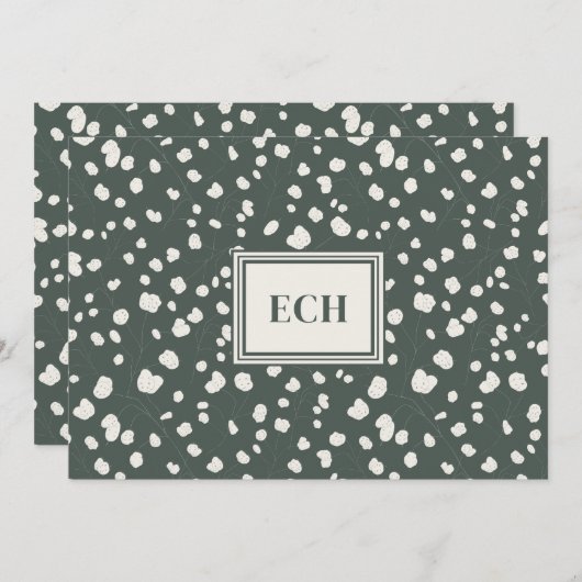 Dark Green Lunaria Monogram Flat Note Card ノートカード (正面/裏面)