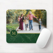 Dark Green Marble Tan Monogram Family Photo マウスパッド (マウス)
