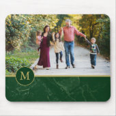 Dark Green Marble Tan Monogram Family Photo マウスパッド (正面)