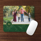 Dark Green Marble Tan Monogram Family Photo マウスパッド