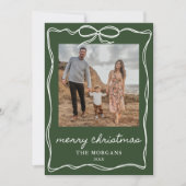 Dark Green Minimalist Bow Christmas 4 Photo Family シーズンカード (正面)