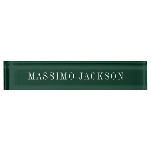 Dark Green Minimalist Plain Modern  デスクネームプレート (正面)