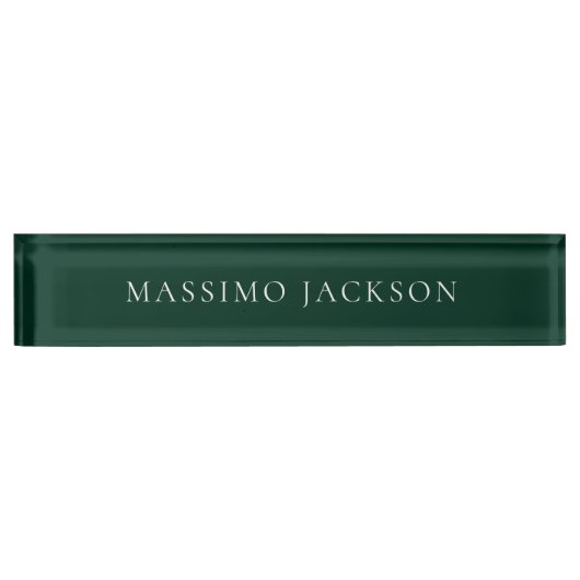 Dark Green Minimalist Plain Modern  デスクネームプレート (正面)