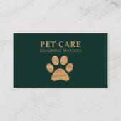 Dark Green Modern Luxury Golden Paw Pet Grooming 名刺 (正面)