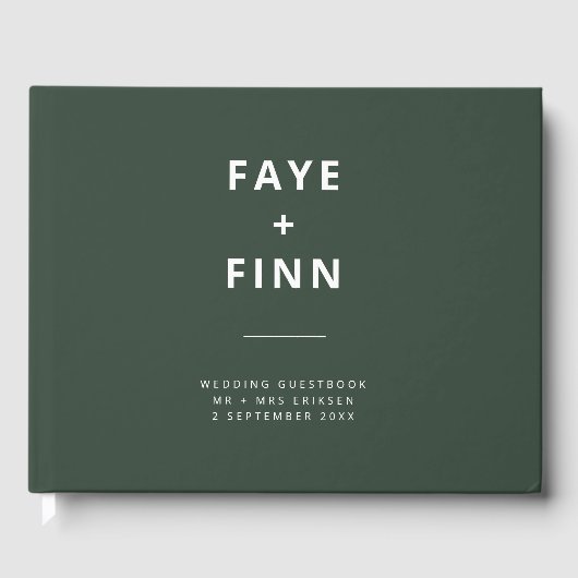 Dark Green | Moss Minimalist Scandi Modern Wedding ゲストブック (正面)