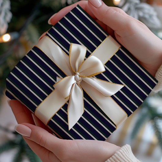 Dark Green & Navy Striped ラッピングペーパー