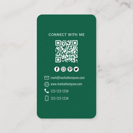 Dark Green Photo QR Code Connect With Me 名刺 (裏面)