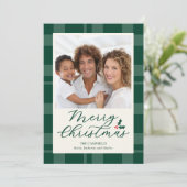 Dark Green Plaid Merry Christmas Photo シーズンカード (スタンド正面)