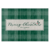 Dark Green Plaid Merry Christmas Script カッティングボード (正面)