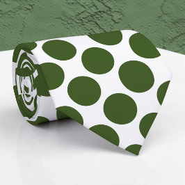 Dark Green Polka Dots on White Custom Necktie ネクタイ