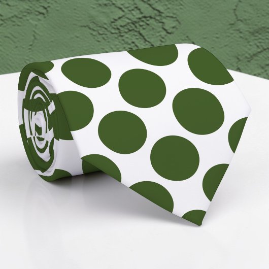 Dark Green Polka Dots on White Custom Necktie ネクタイ