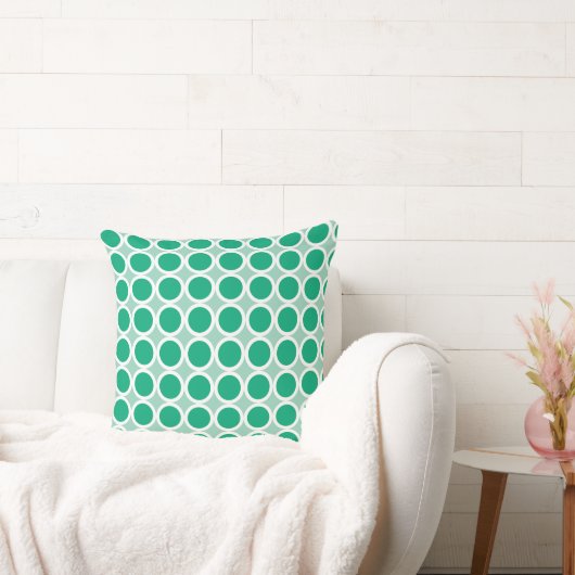 Dark Green Polka Dots with White Borders on Teal クッション (ソファ)
